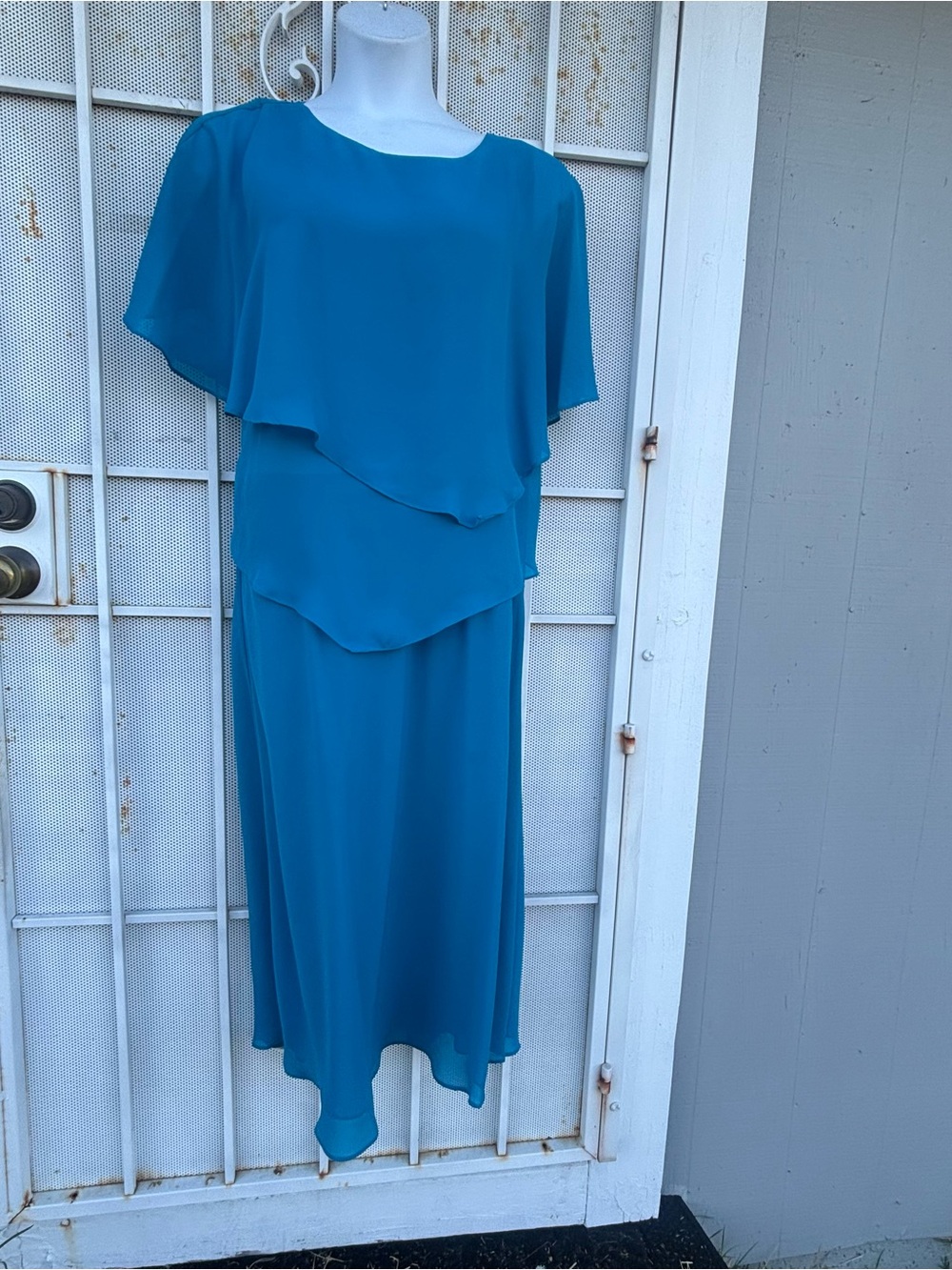 Draper & Damon 2pc Dress Set Blue Layered Top /elastic waist Skirt Sz 14 EUC